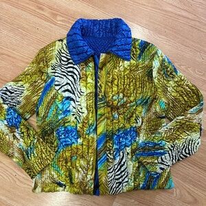 Reversible Vibrant Blue and Yellow Women's Magic Scarf Lightweight Jacket Sz S